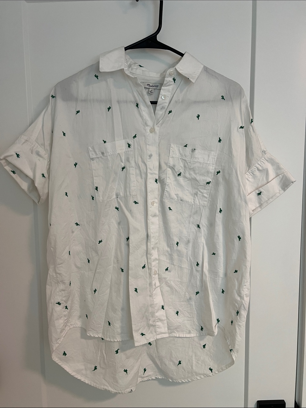 Madewell White Button-Down Shirt with Cactus Embroidery